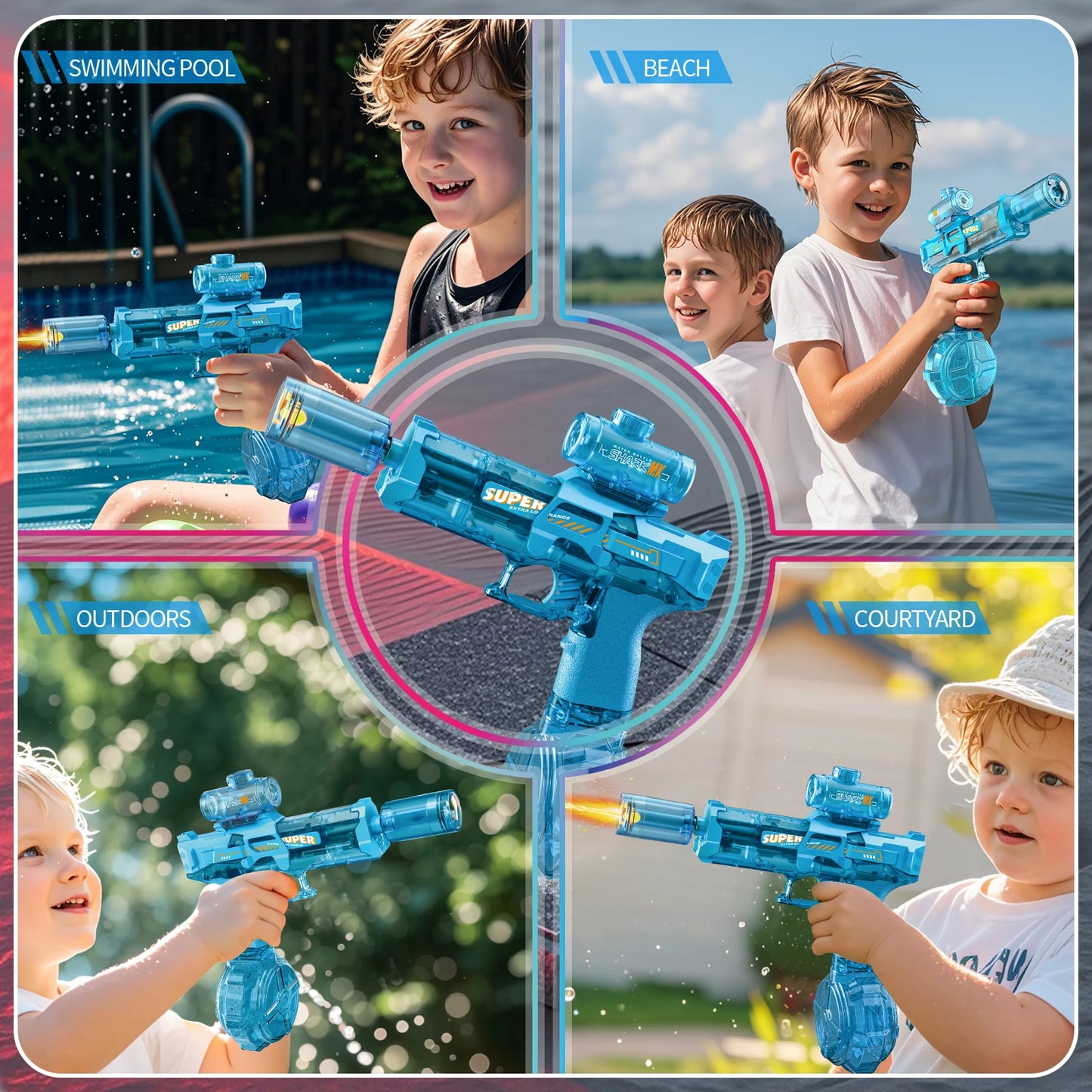 Pistolet à Eau LED Rechargeable – Édition Été 2025